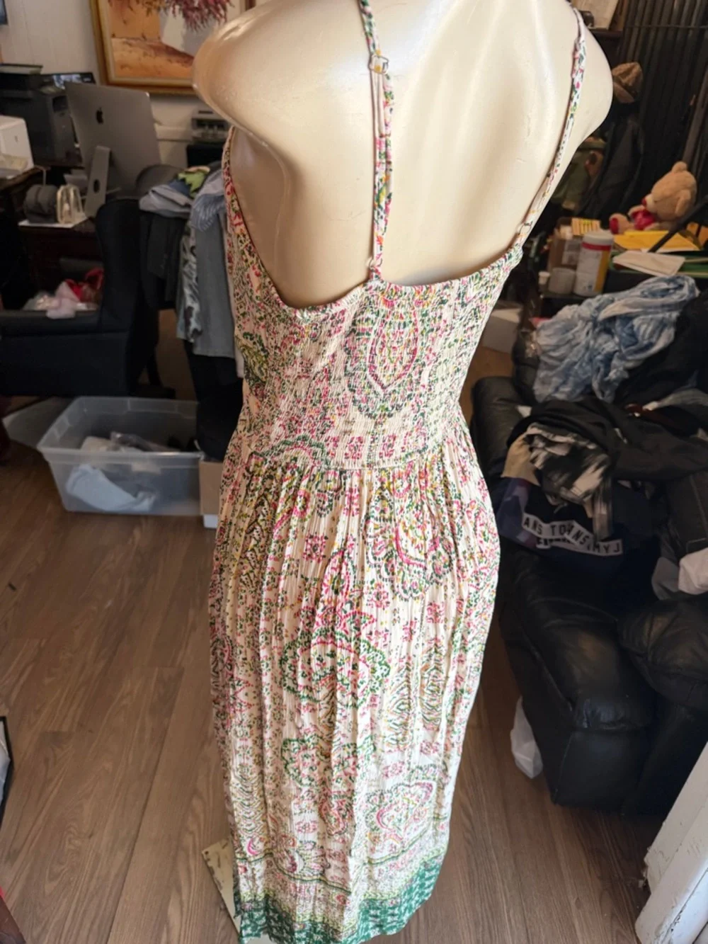 Boho Twist-Front‎ Floral Maxi Dress in Cream and Pink
